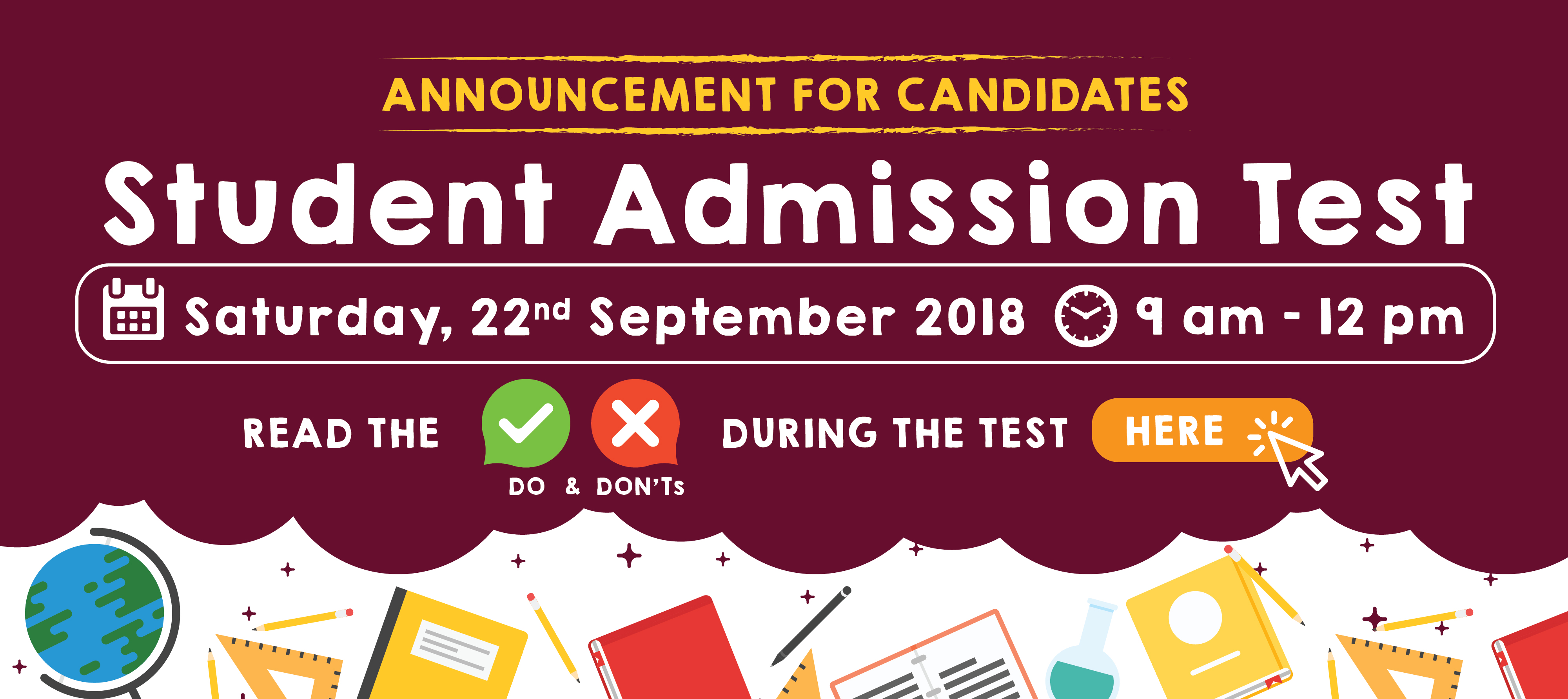 Student Admission Test - Saturday 22nd September 2018
