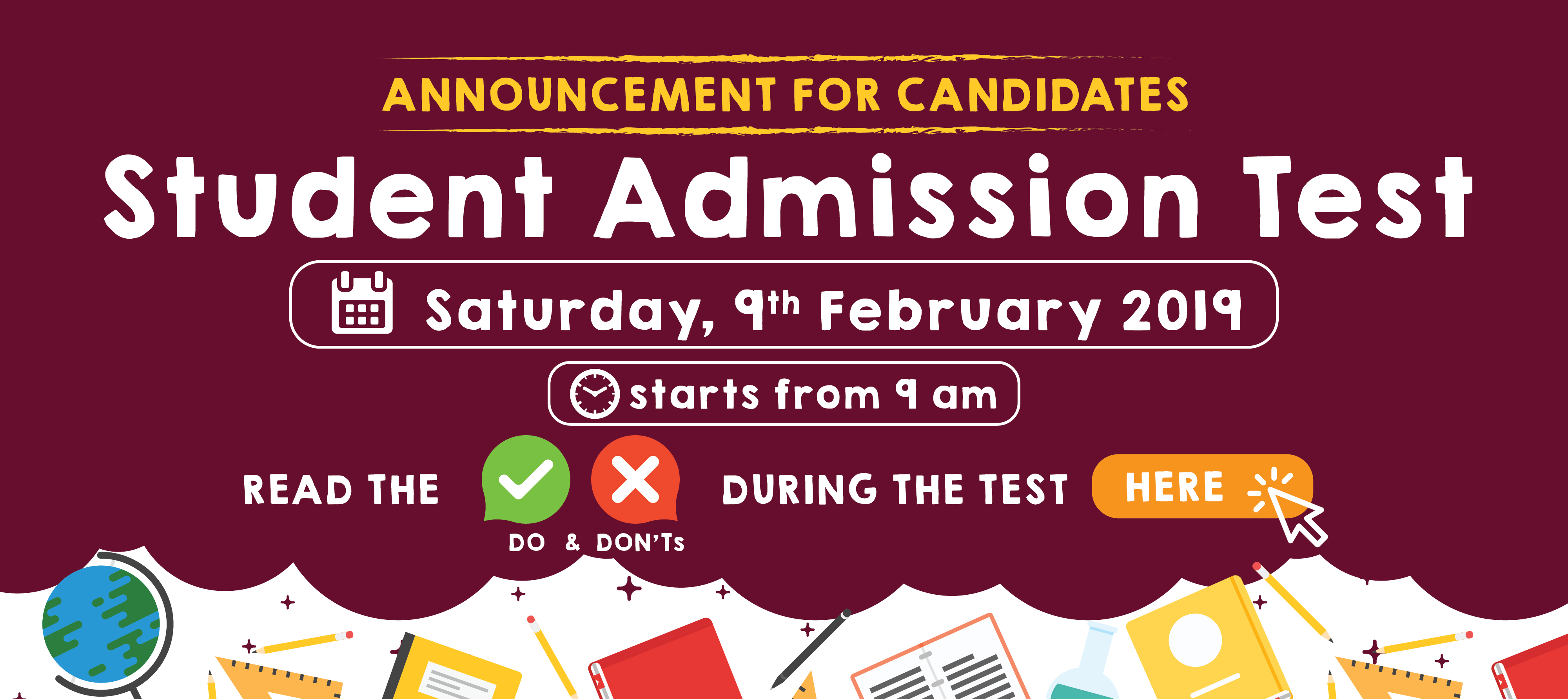 Student Admission Test - Saturday, 9th February 2019