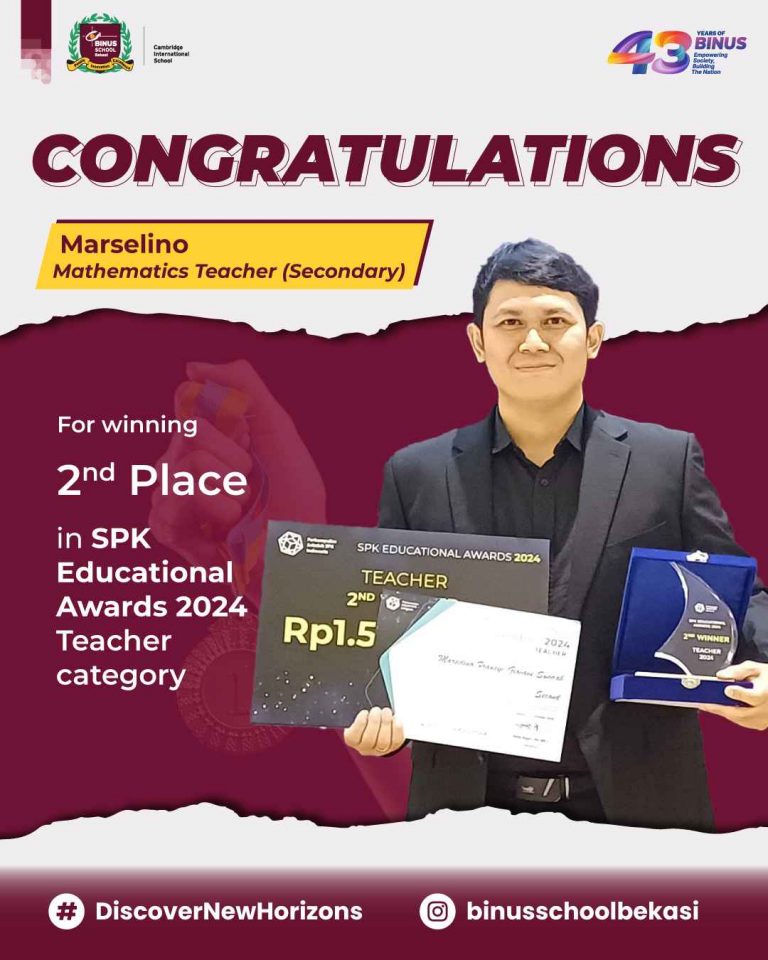 2nd Winner at SPK Educational Awards 2024 – Teacher Category: Mr. Marsel BINUS SCHOOL Bekasi Brought Fulfilling Achievement