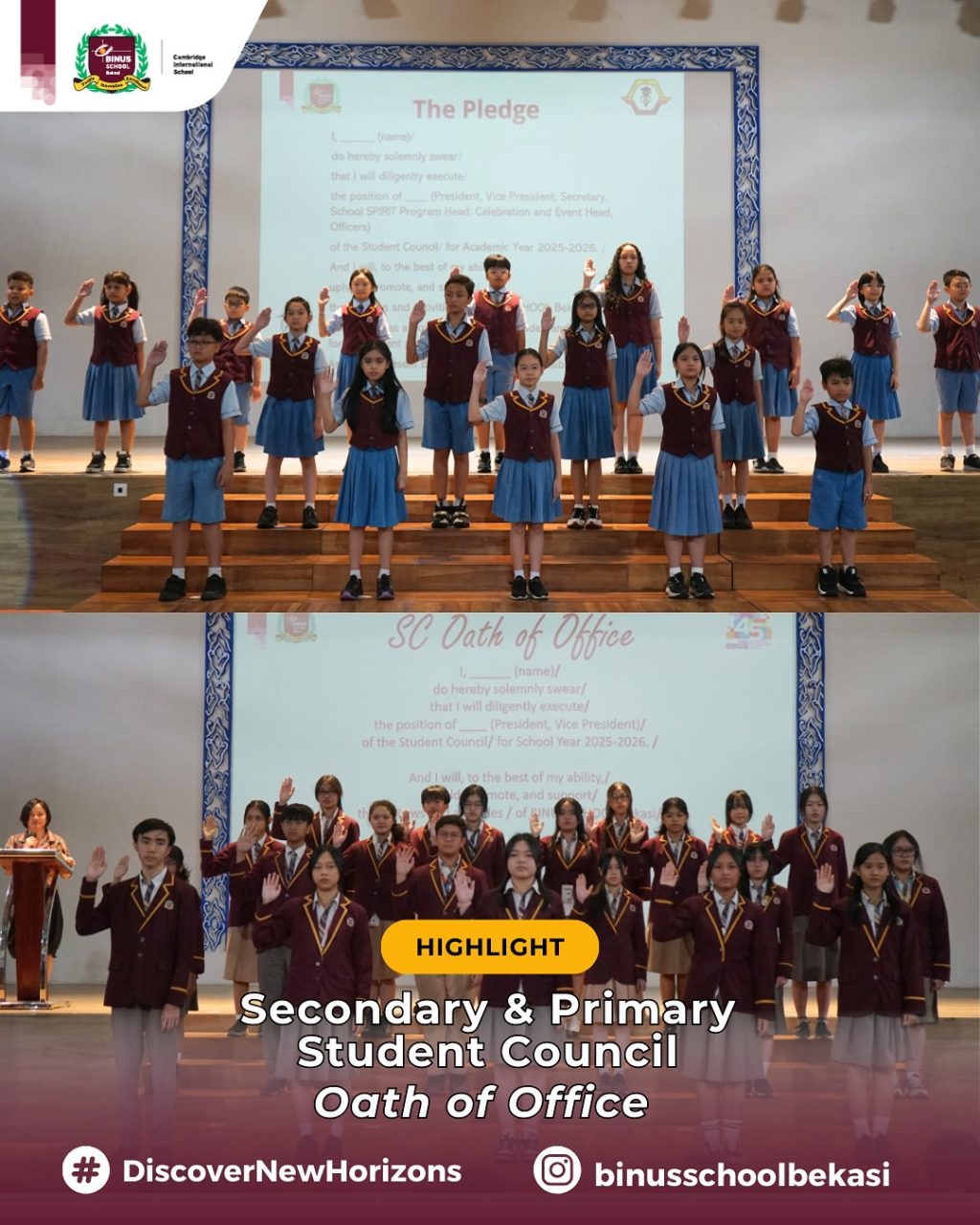 BINUS SCHOOL Bekasi Students Take the Oath of Service, Embracing Leadership Roles