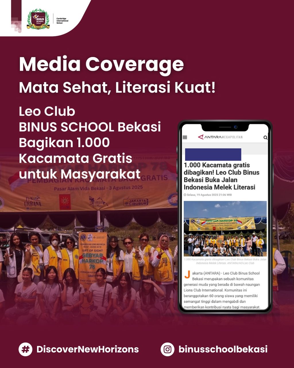 Clearer Vision, Brighter Futures: BINUS SCHOOL Bekasi Leo Club Donates 1,000 Free Eyeglasses